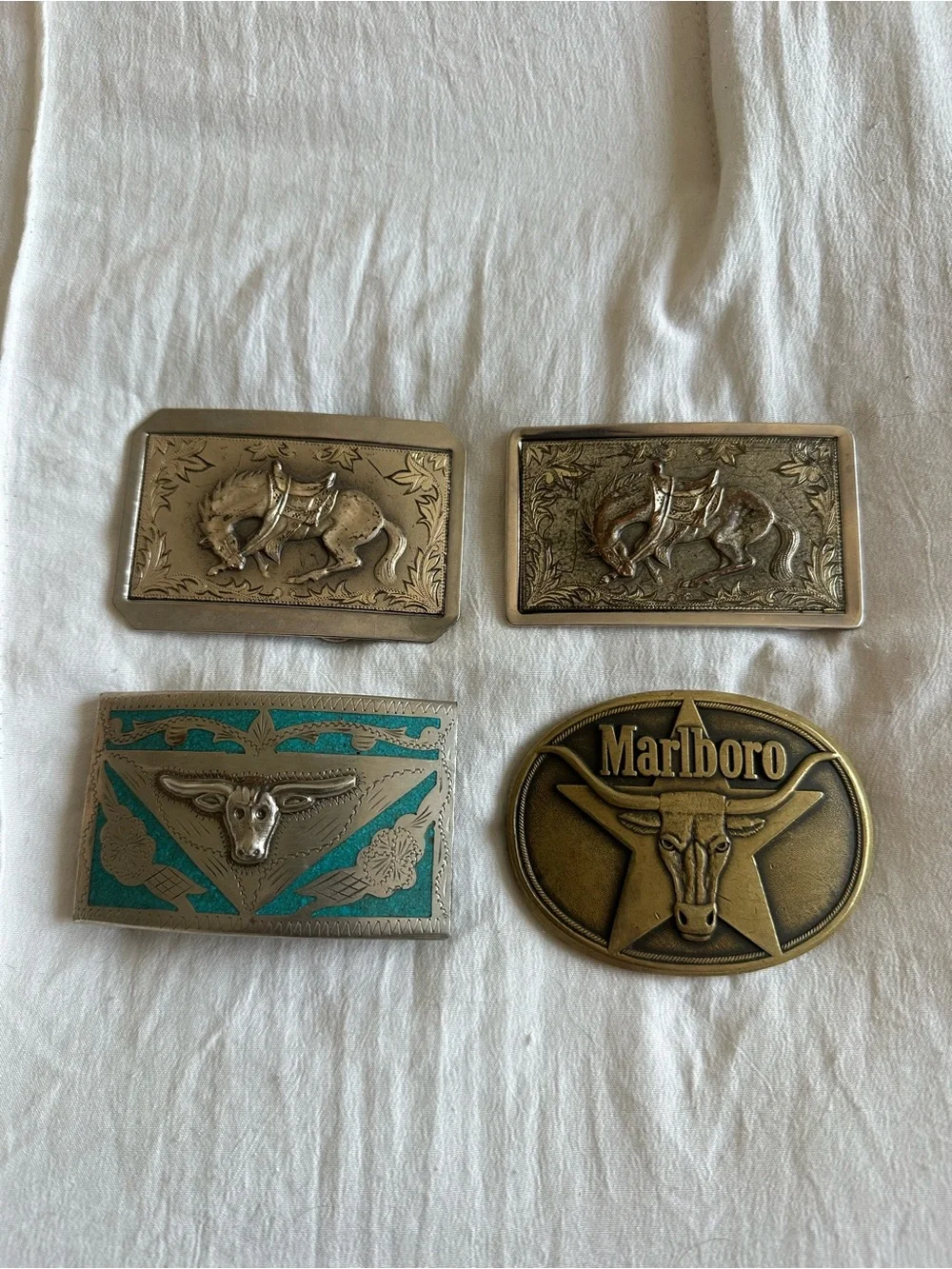 Marlboro Brass Longhorn Bull Belt Buckle with Turquoise Accent